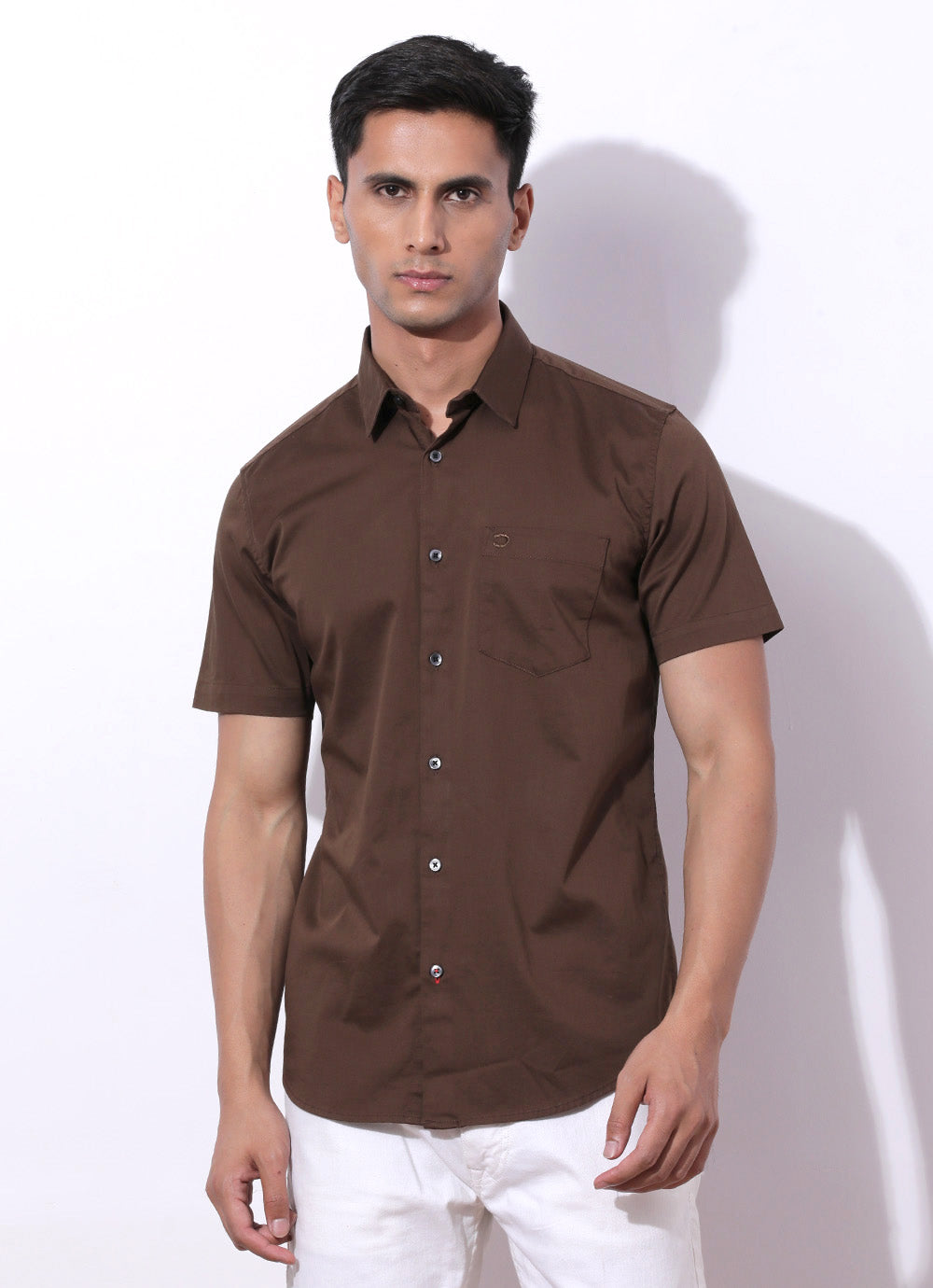 Tawny Brown -  Slim Fit Cotton Shirt With Single Patch Pocket