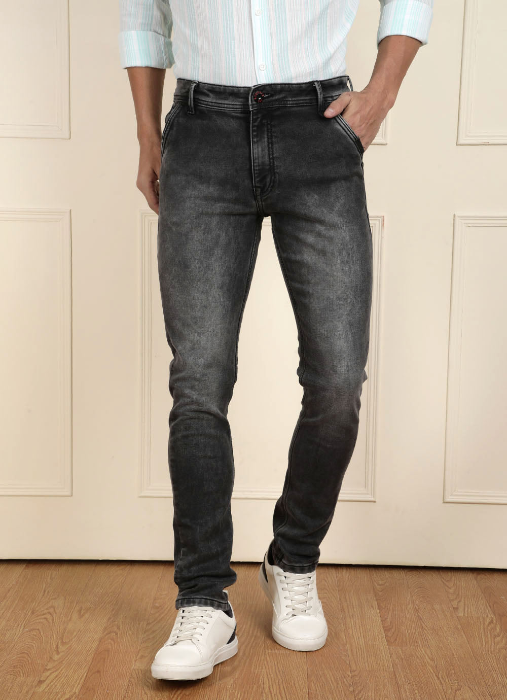 Grey Knitted Slim Fit Jeans