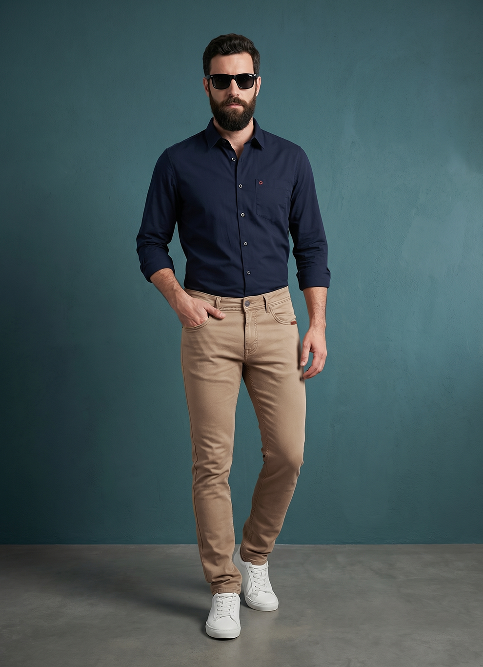 Khaki Cotton Slim Fit Jeans