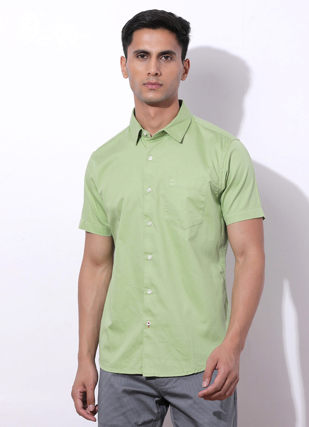 Ean Light Green -  Slim Fit Cotton Shirt With Single Patch Pocket