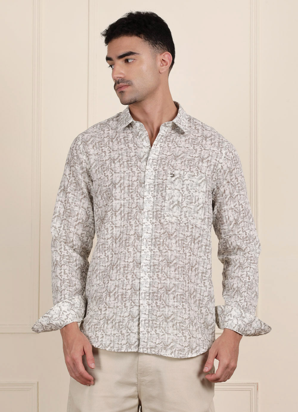 Green Print Cotton Slim Fit Shirt