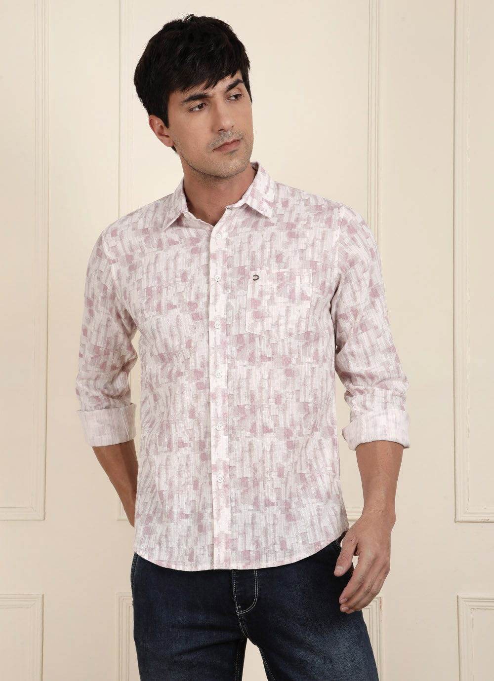 Pink Solid Cotton Slim Fit Shirt