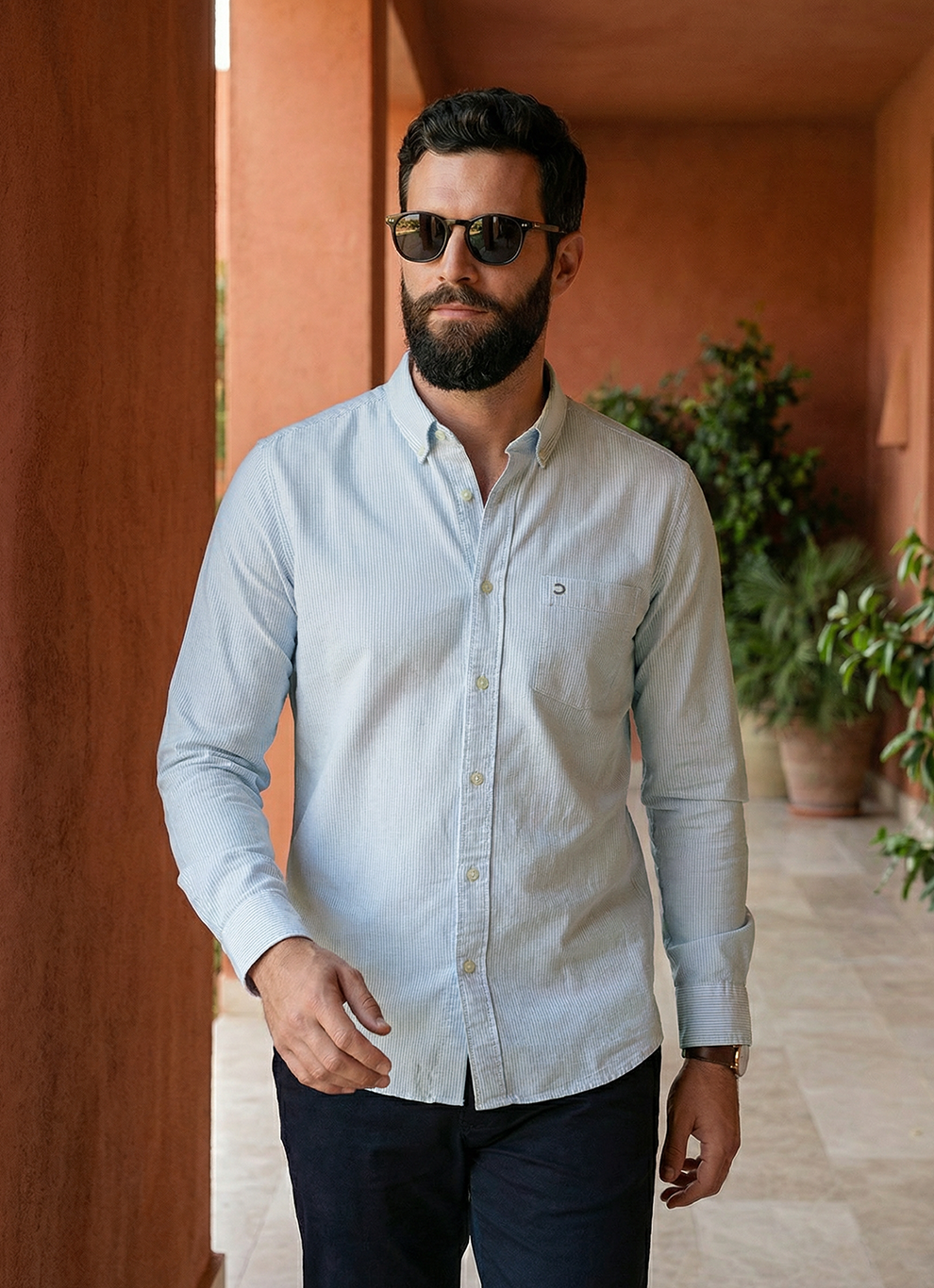 Blue Cotton Slim Fit Full Sleeve Shirt