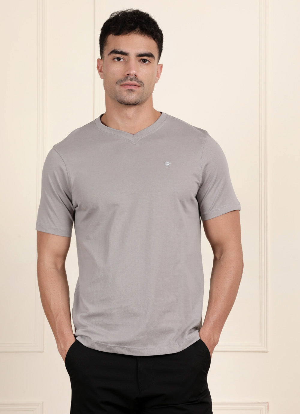 Grey VNeck Slim Fit Tshirt