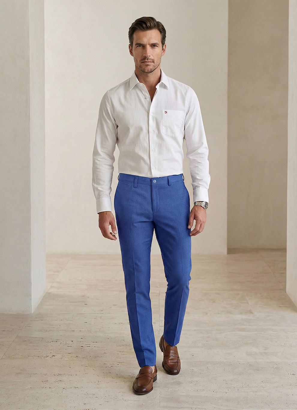 Blue Cotton Slim Fit Trouser