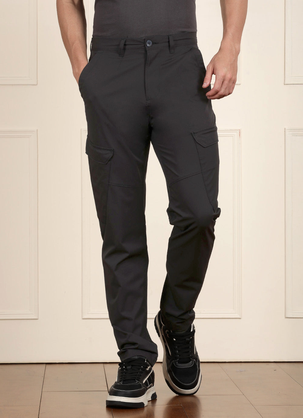 Blue Solid Slim Fit Cargo