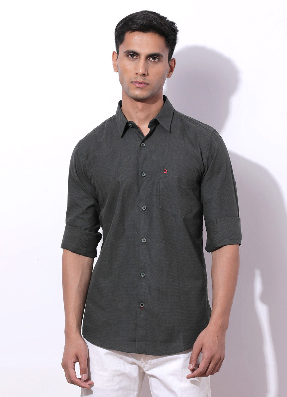 Zorro Olive -   Slim Fit Checked Shirt With Single Patch Pocket