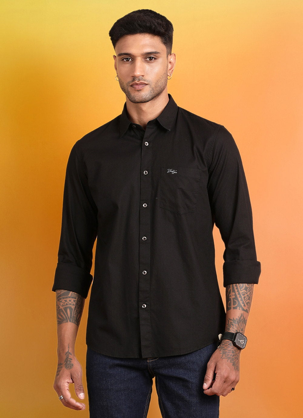 Black Stripe Cotton Slim Fit Shirt