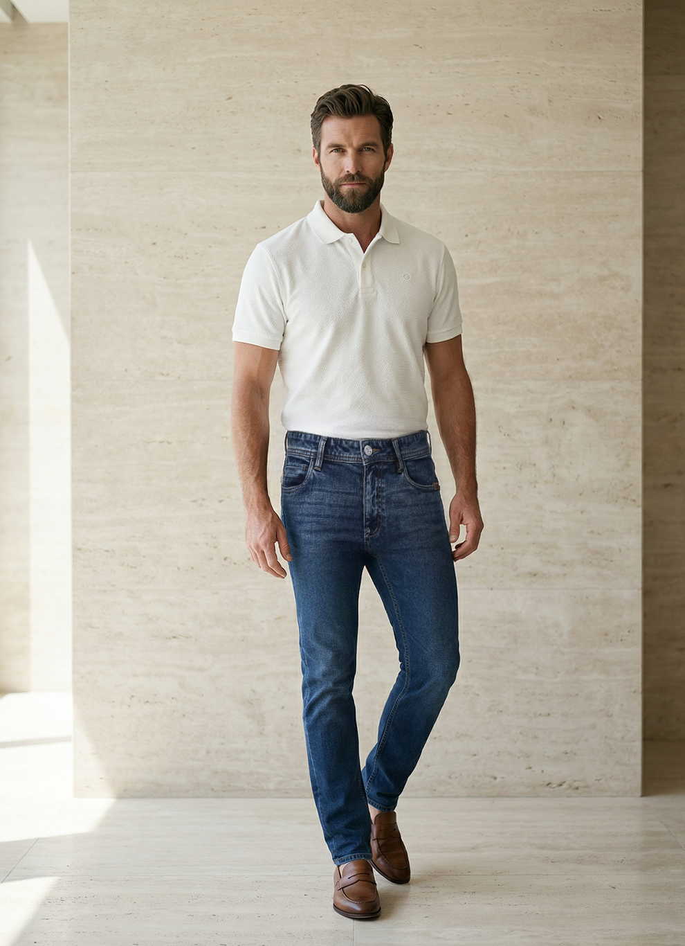 Mid Blue Cotton Slim Fit Jeans, view 2