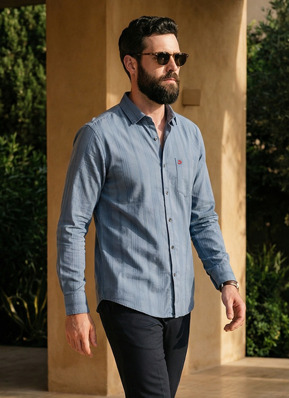 Blue Cotton Slim Fit Full Sleeve Shirt