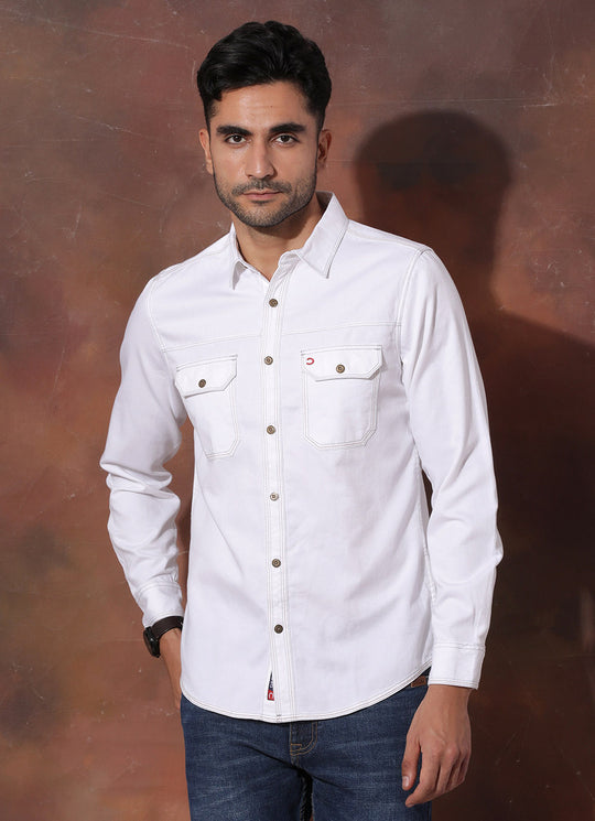 Zesty White -  Slim Fit Cotton Printed Shirt With Single Patch Pocket