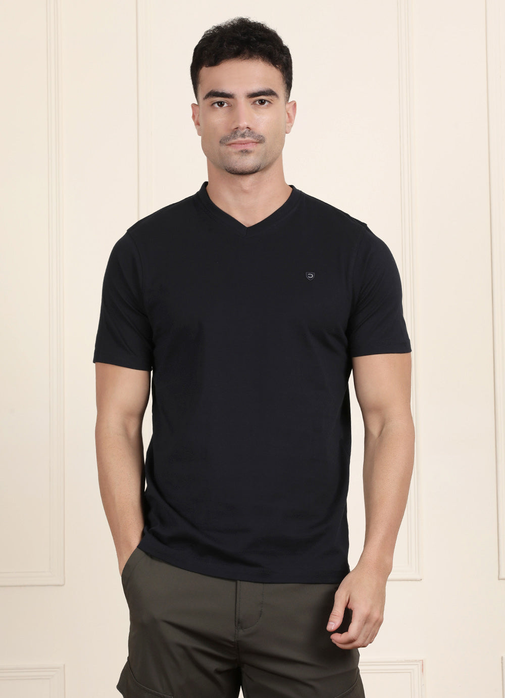 Blue V Neck Slim Fit Tshirt