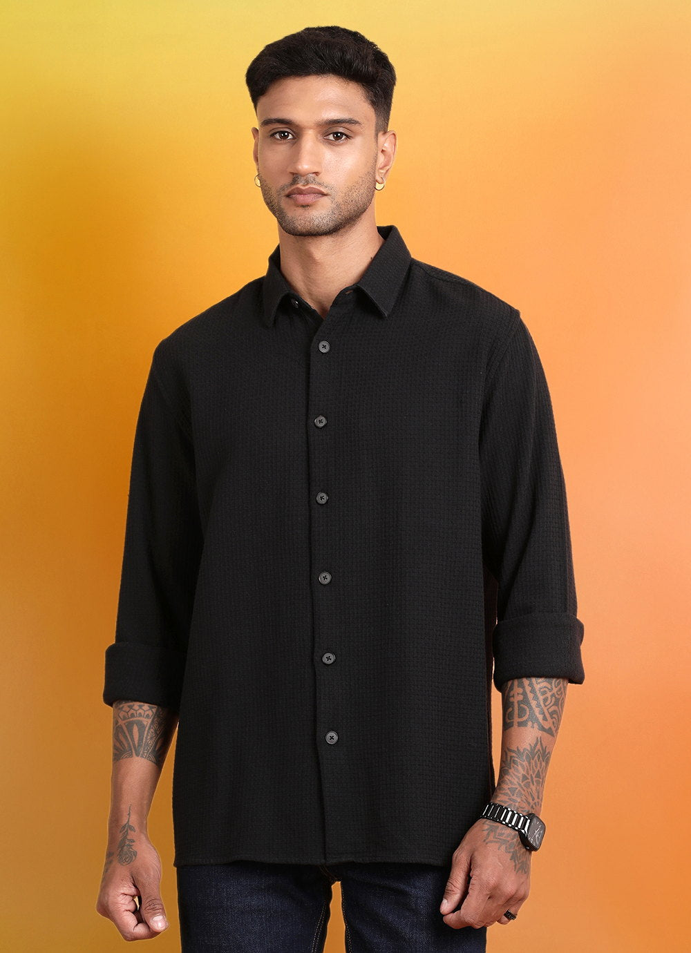 Black Seersucker Slim Fit Shirt