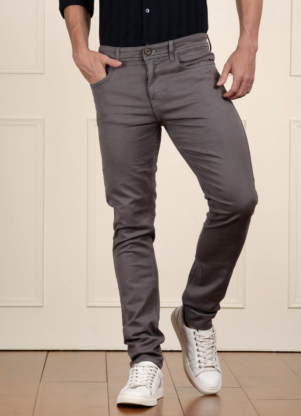 Light Grey Knitted Slim Fit Jeans