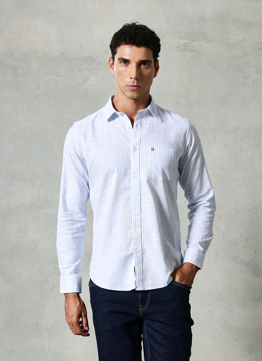 Blue Stripes Cotton Slim Fit Shirt