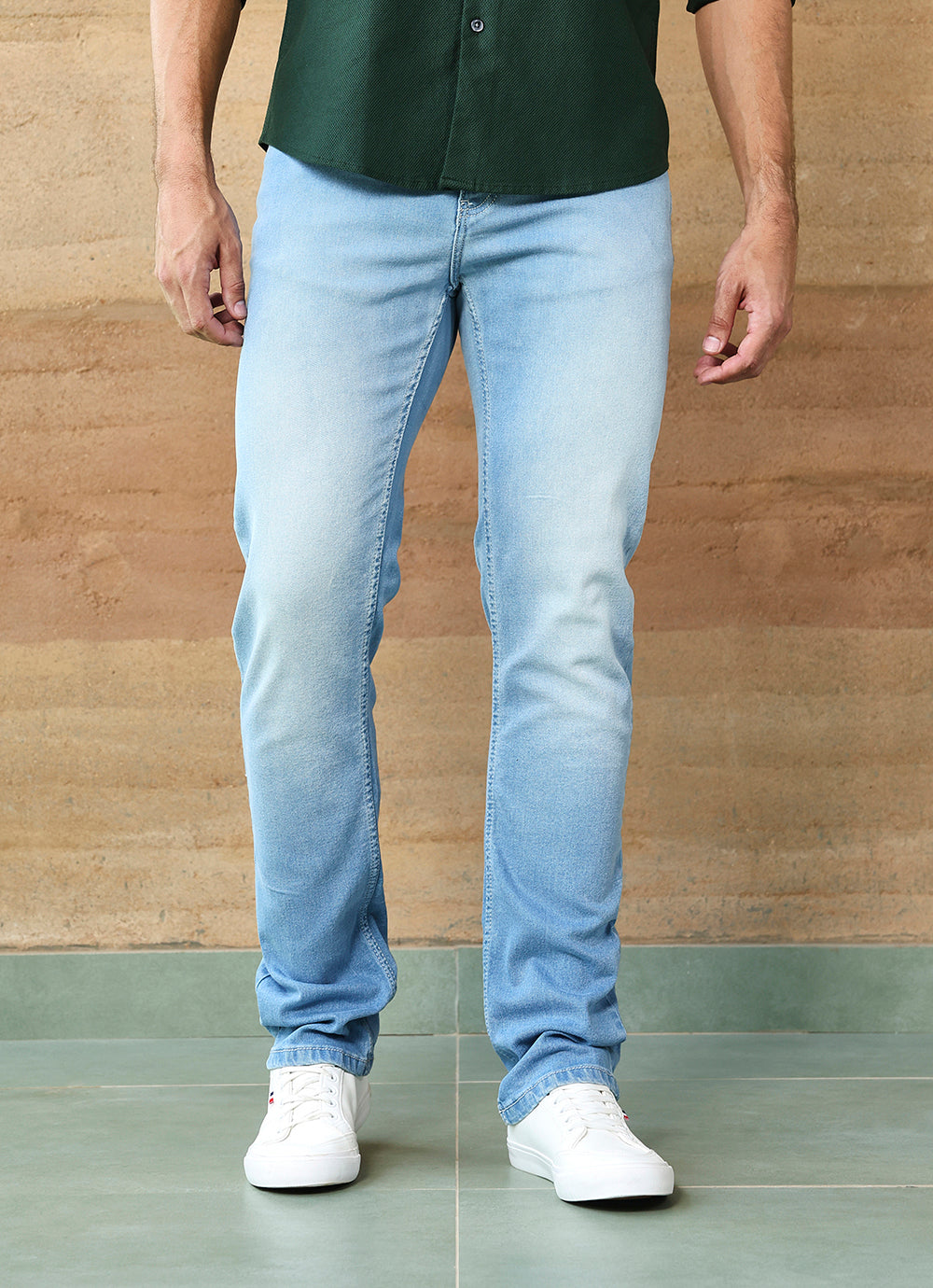 Light Blue Faded Twill Relaxed Fit Jeans