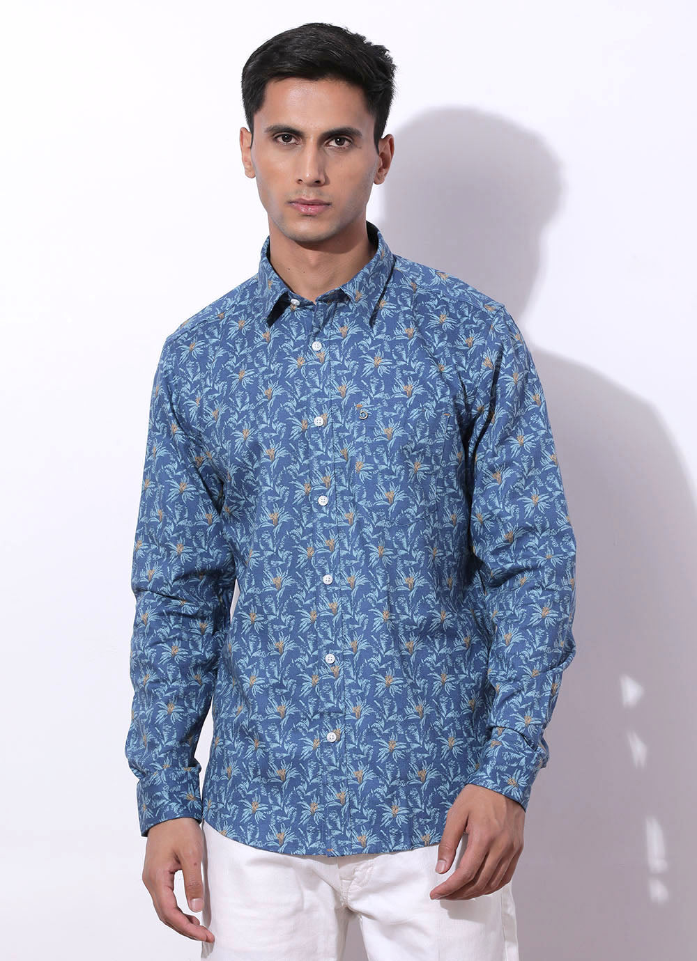 Neva Blue- Printed Cotton Slim Fit Shirt