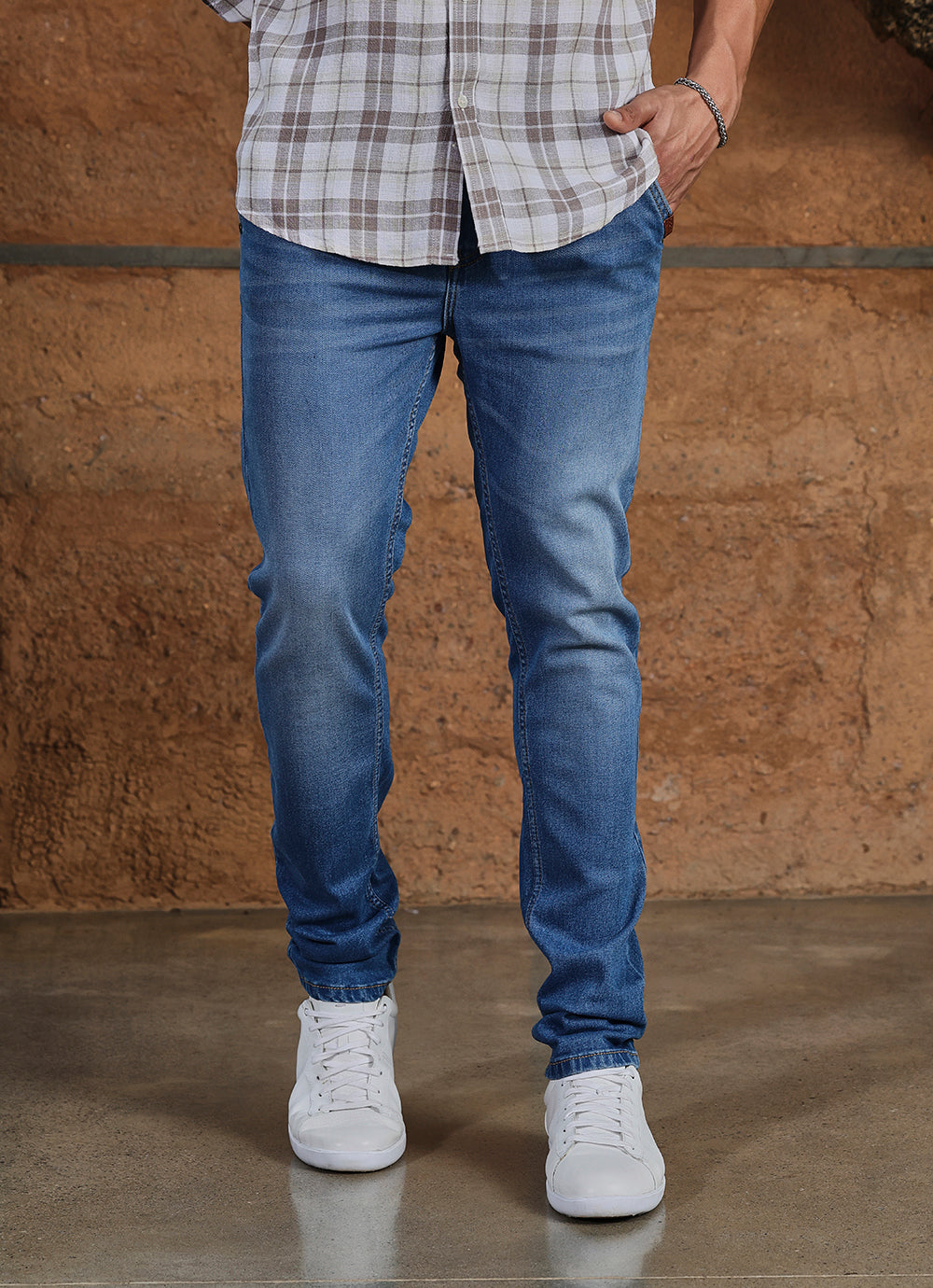 Dark Blue Faded Twill Relaxed Fit Jeans
