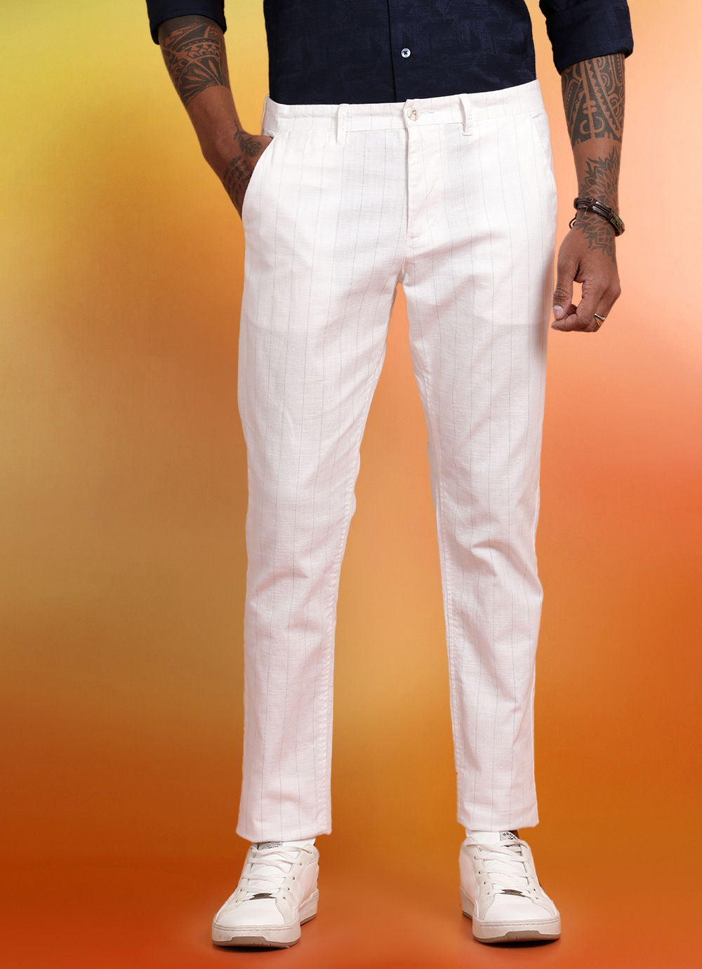White Stripe Slim Fit Trousers