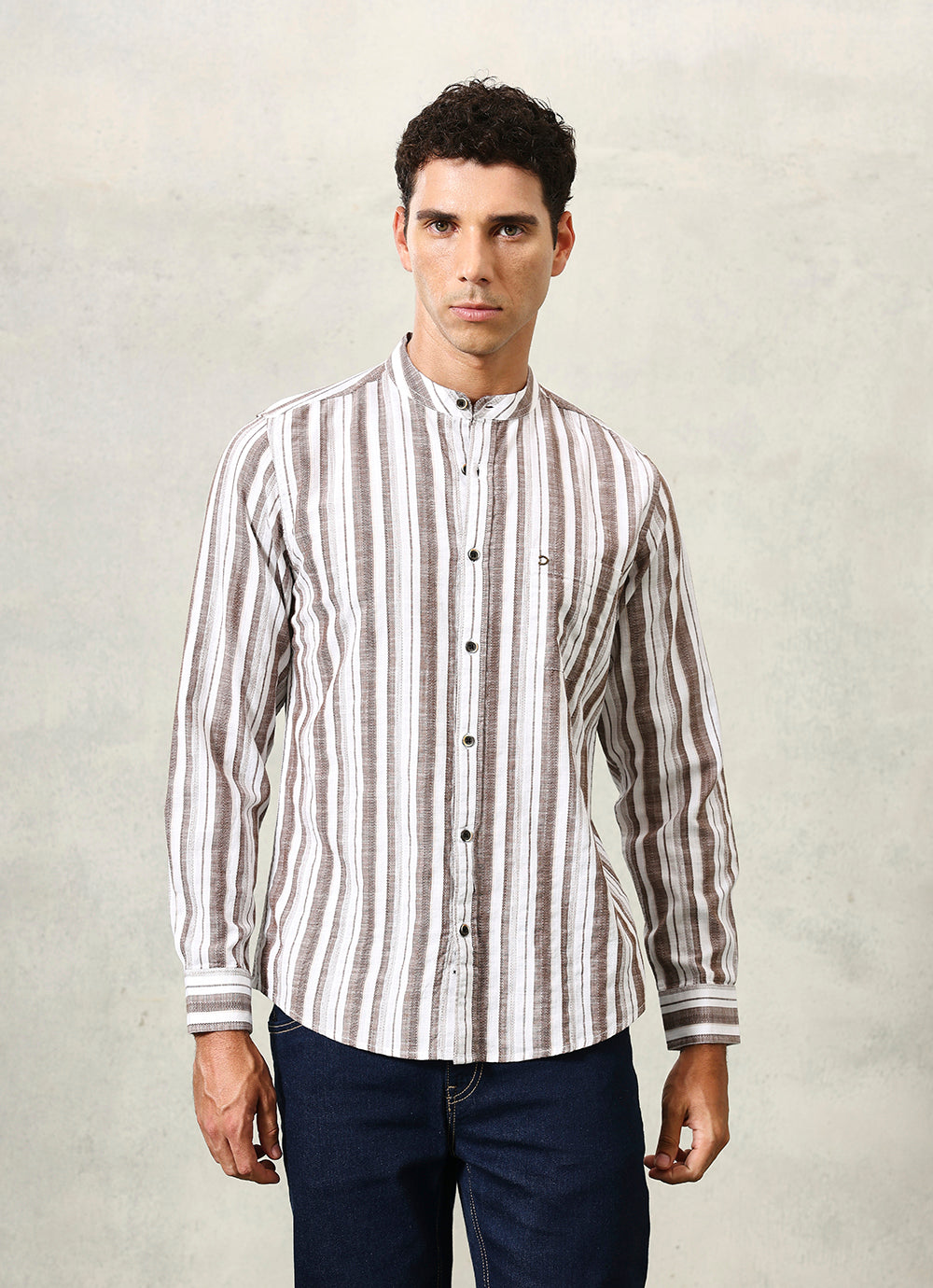 Brown Stripes Cotton Slim Fit Shirt