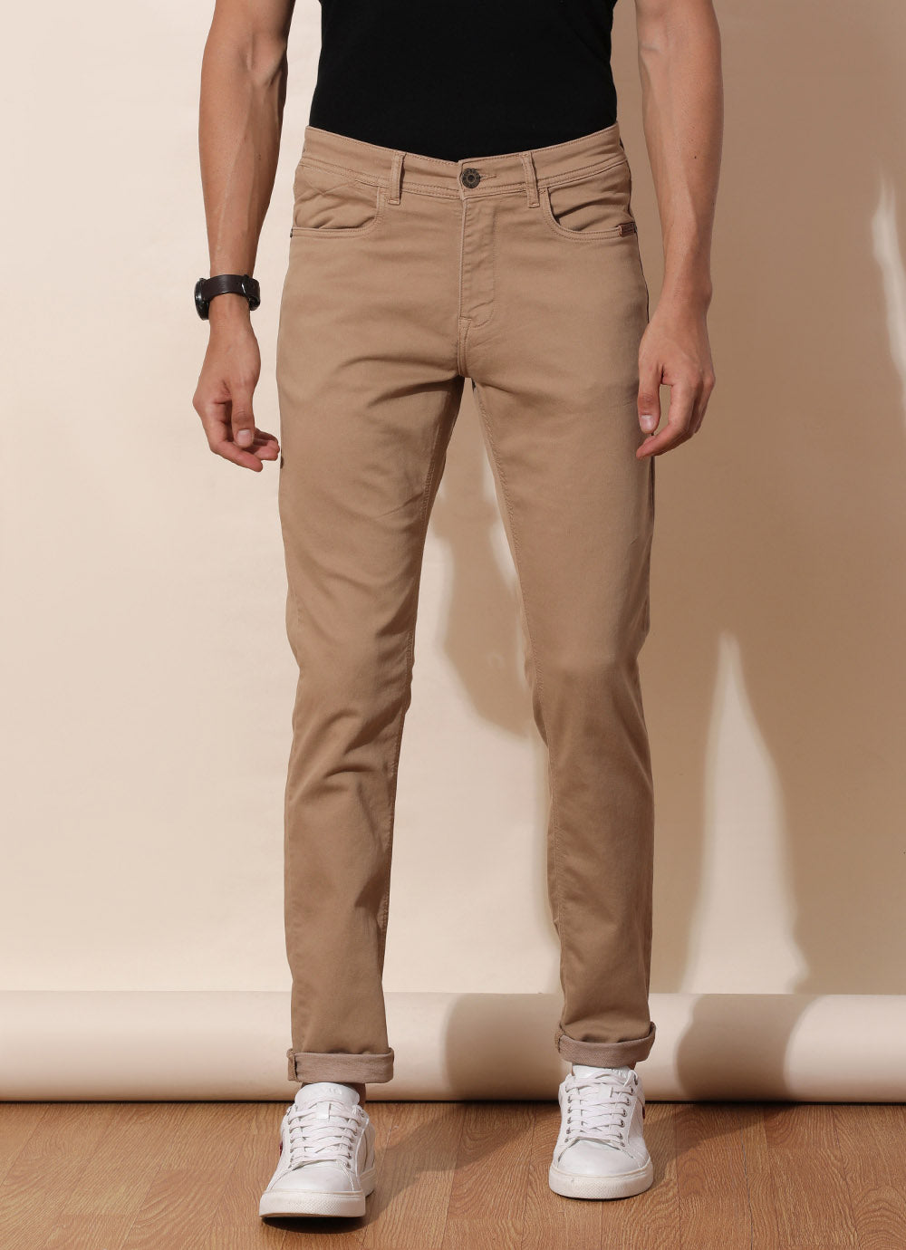 Safari Khaki (Slim Fit Knitted Jeans - Infusing A Classic Twist With U -Shaped Pockets)