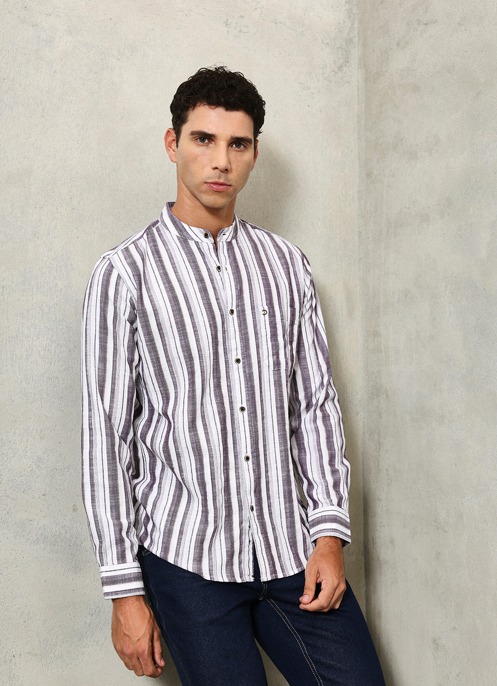 Maroon Stripes Cotton Slim Fit Shirt