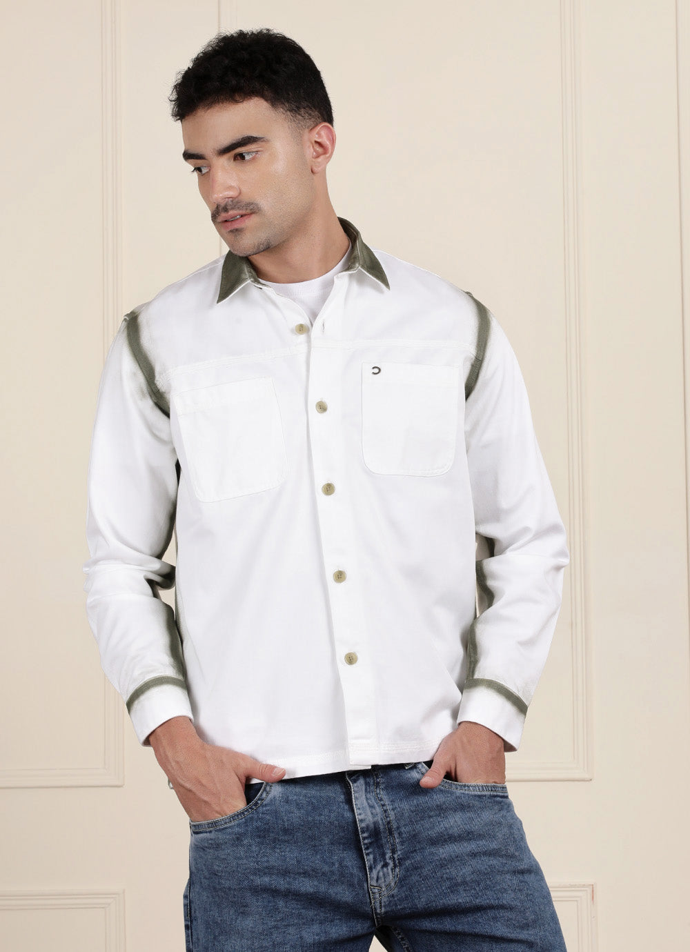White Solid Cotton Slim Fit Shirt