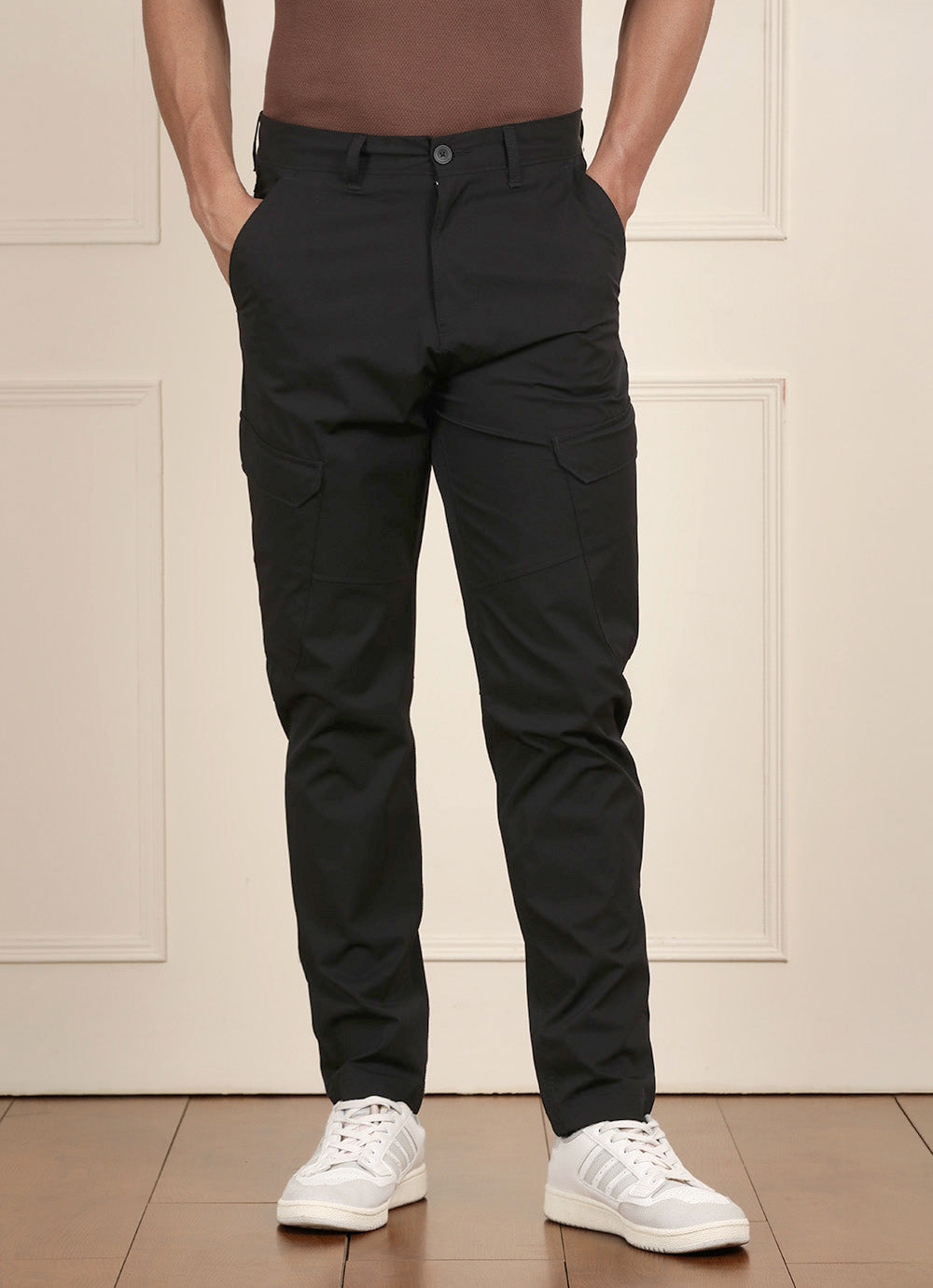 Black Solid Slim Fit Cargo