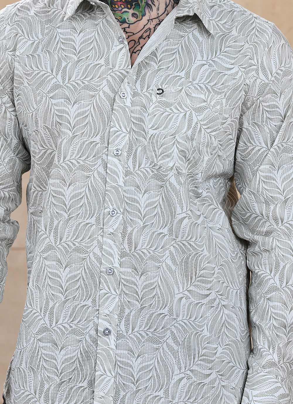 Green Print Cotton Slim Fit Shirt