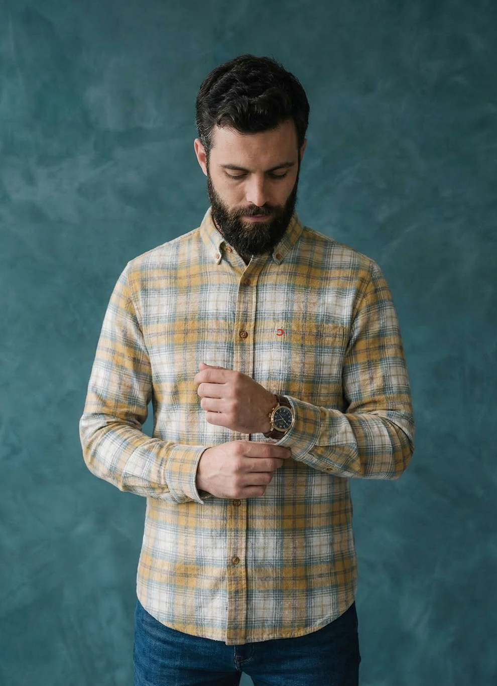 Yellow Cotton Dobby Slim Fit Full Sleeve Shirt