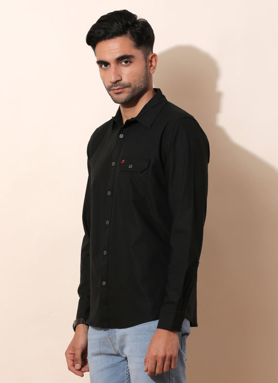 Albury Black- Slim Fit Denim Shirt With Single Patch Pocket