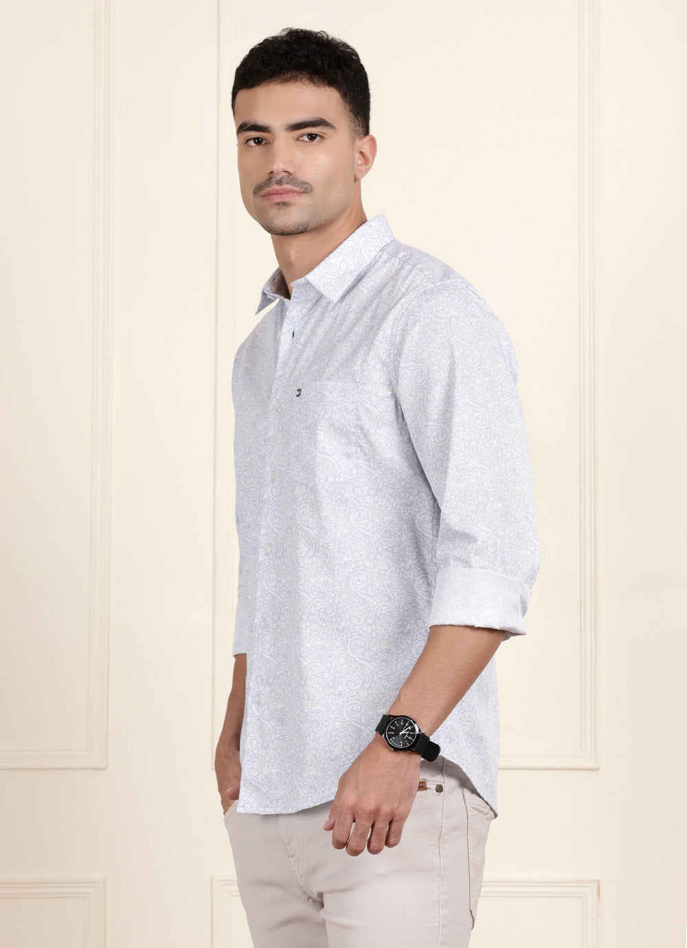 Blue Print Cotton Slim Fit Shirt
