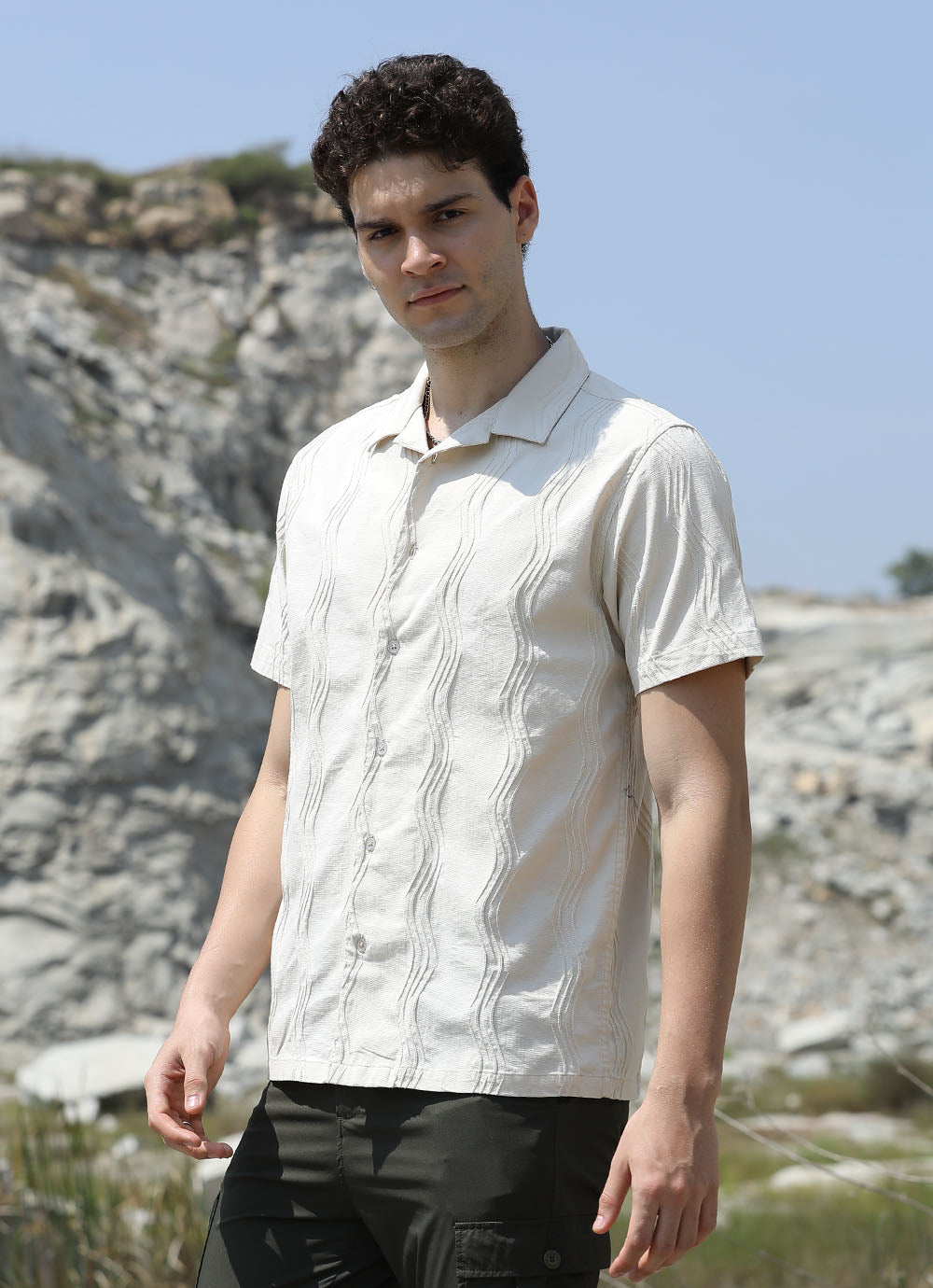 Beige Linen Slim Fit Shirt