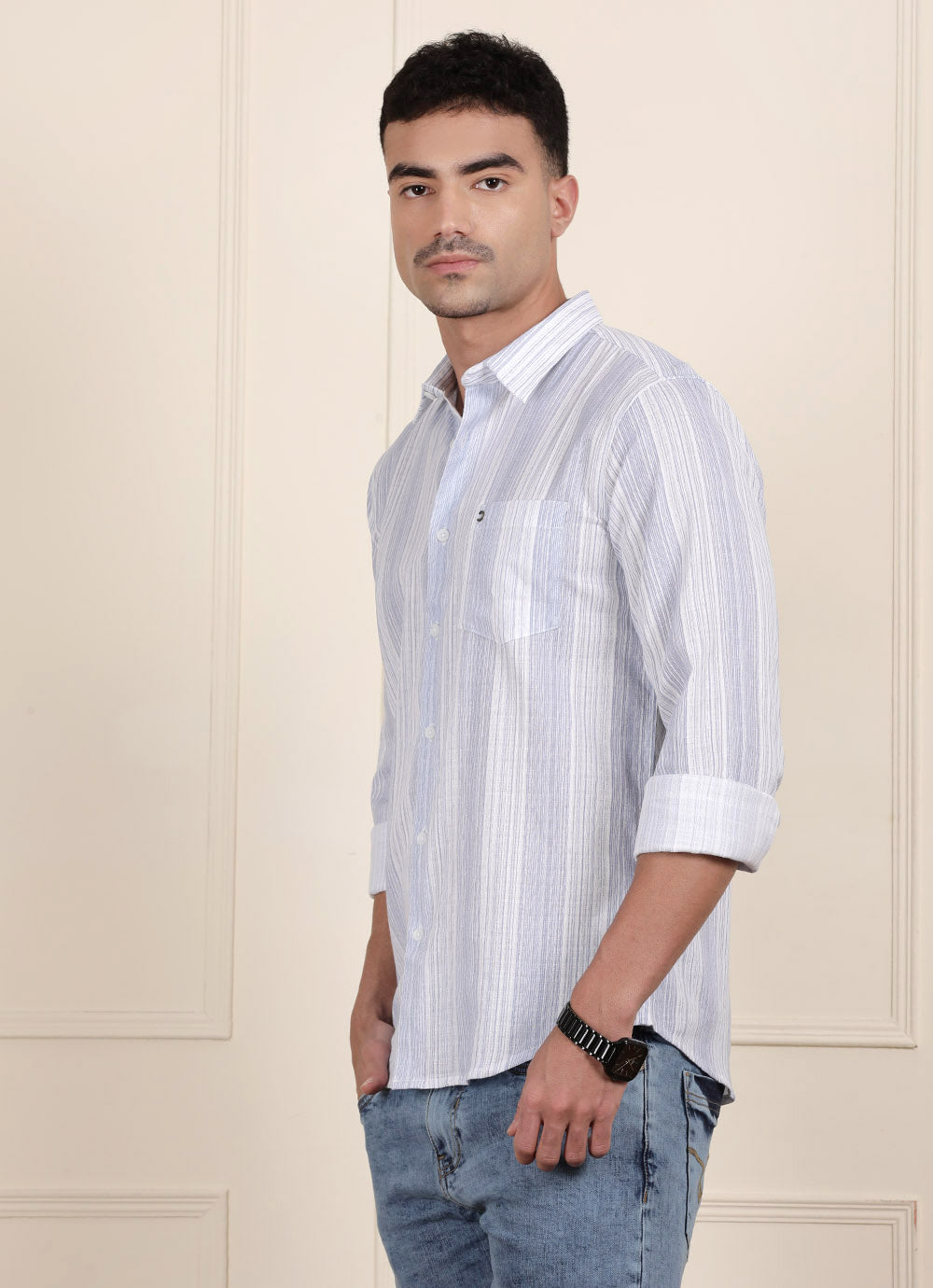 Blue Stripe Cotton Slim Fit Shirt