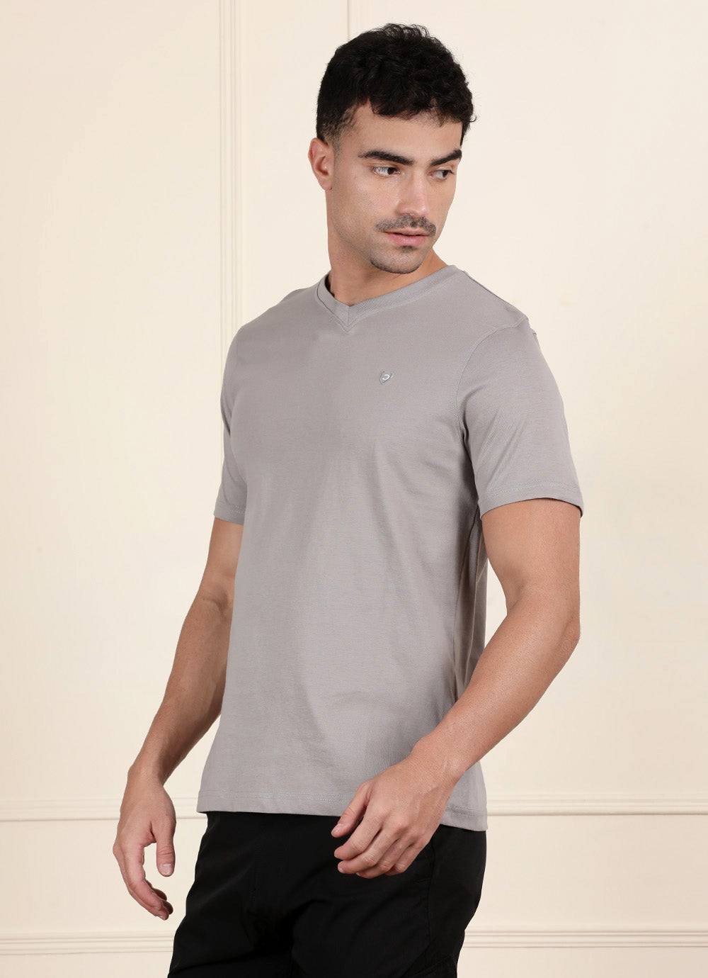 Grey VNeck Slim Fit Tshirt