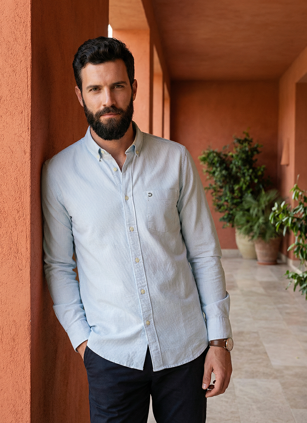 Blue Cotton Slim Fit Full Sleeve Shirt