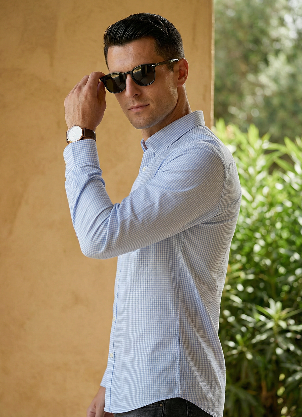 Blue Cotton Seersucker Checks Slim Fit Full Sleeve Shirt