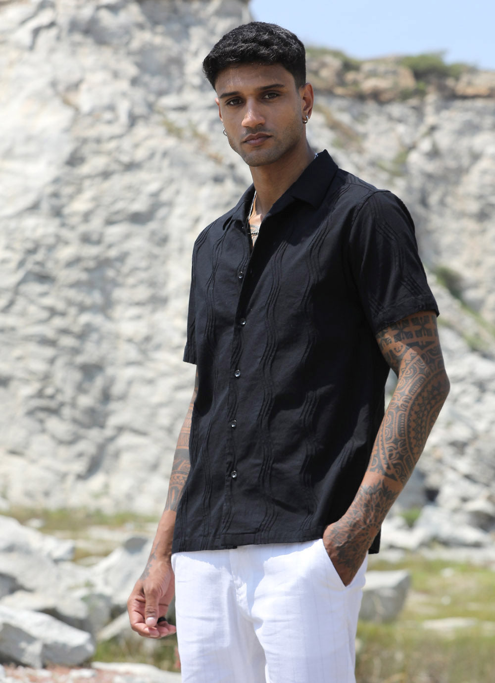Black Linen Slim Fit Shirt