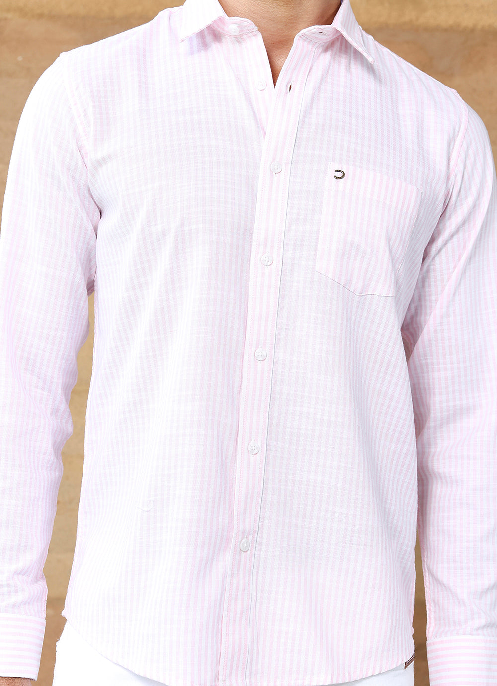Pink Stripes Cotton Slim Fit Shirt