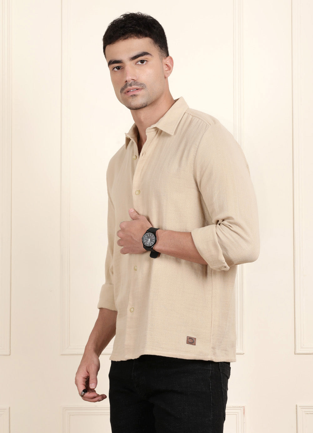 Khaki Solid Cotton Slim Fit Shirt