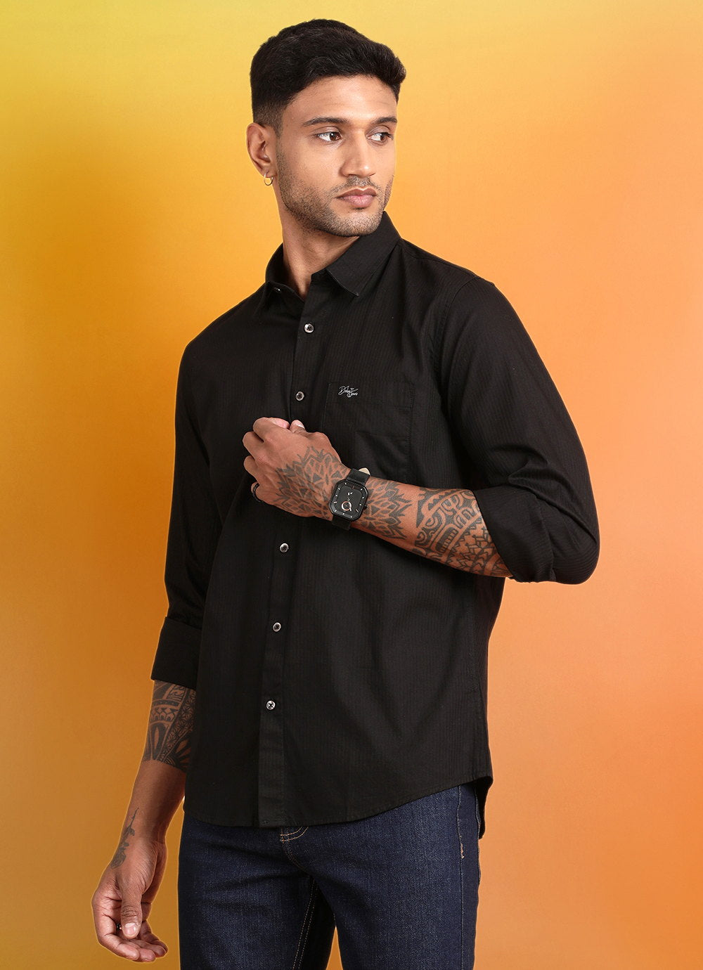 Black Stripe Cotton Slim Fit Shirt