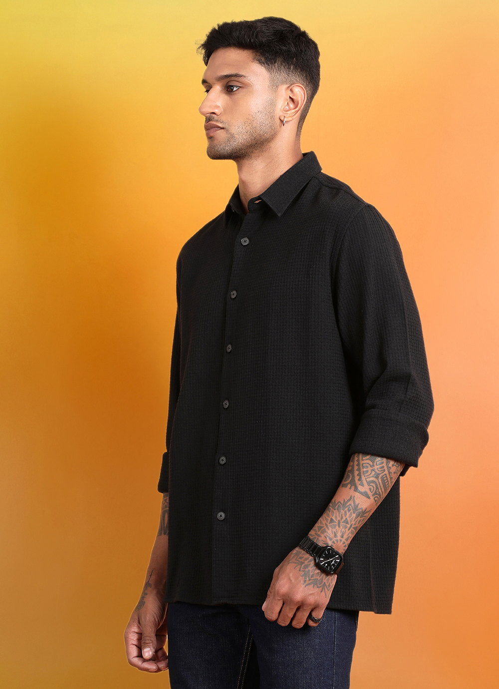 Black Seersucker Slim Fit Shirt