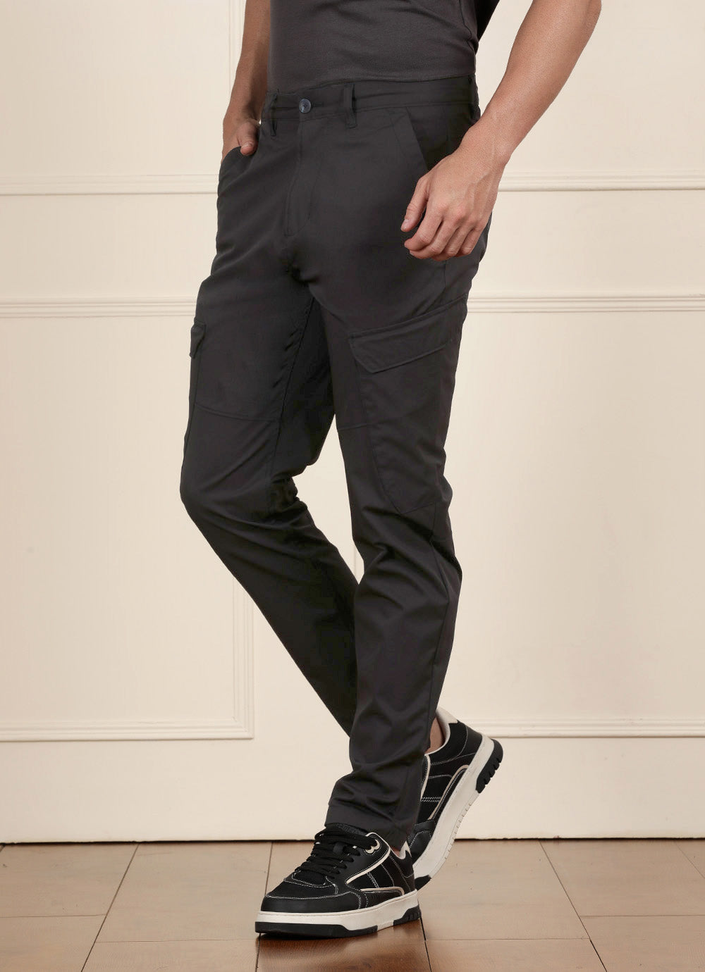 Blue Solid Slim Fit Cargo