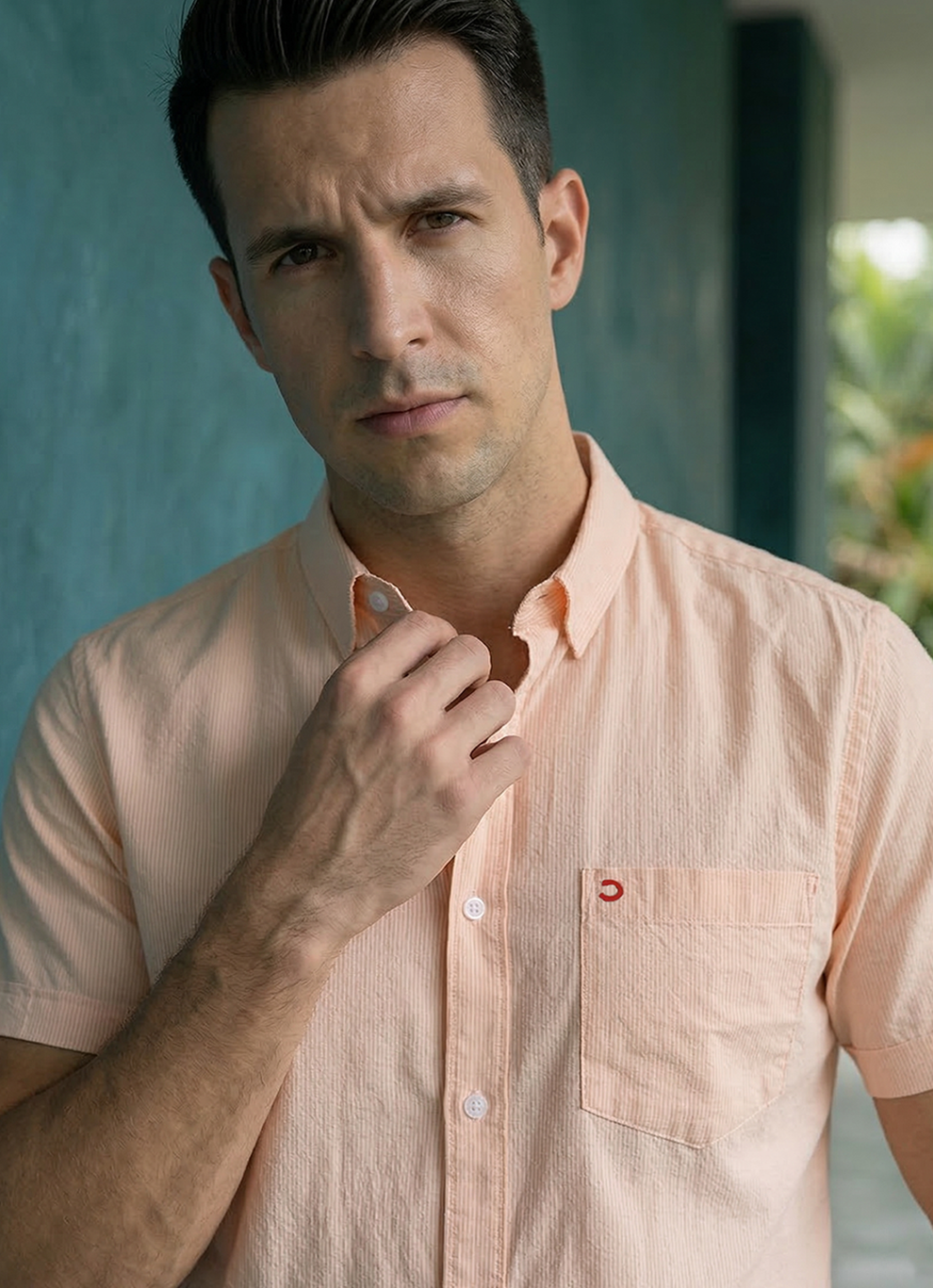 Coral Cotton Cord Slim Fit Half Sleeve Shirt