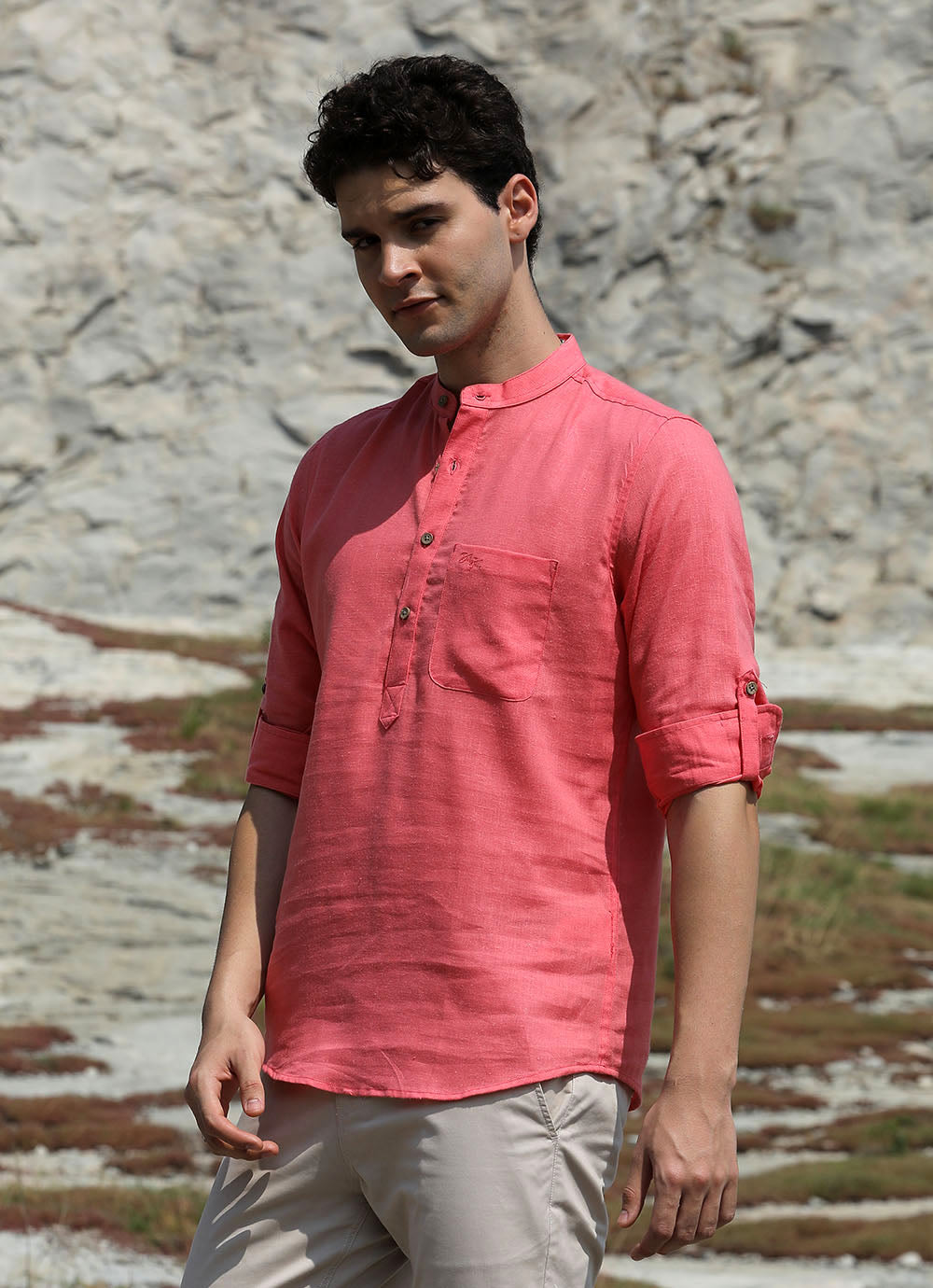Coral Solid Cotton Slim Fit Shirt