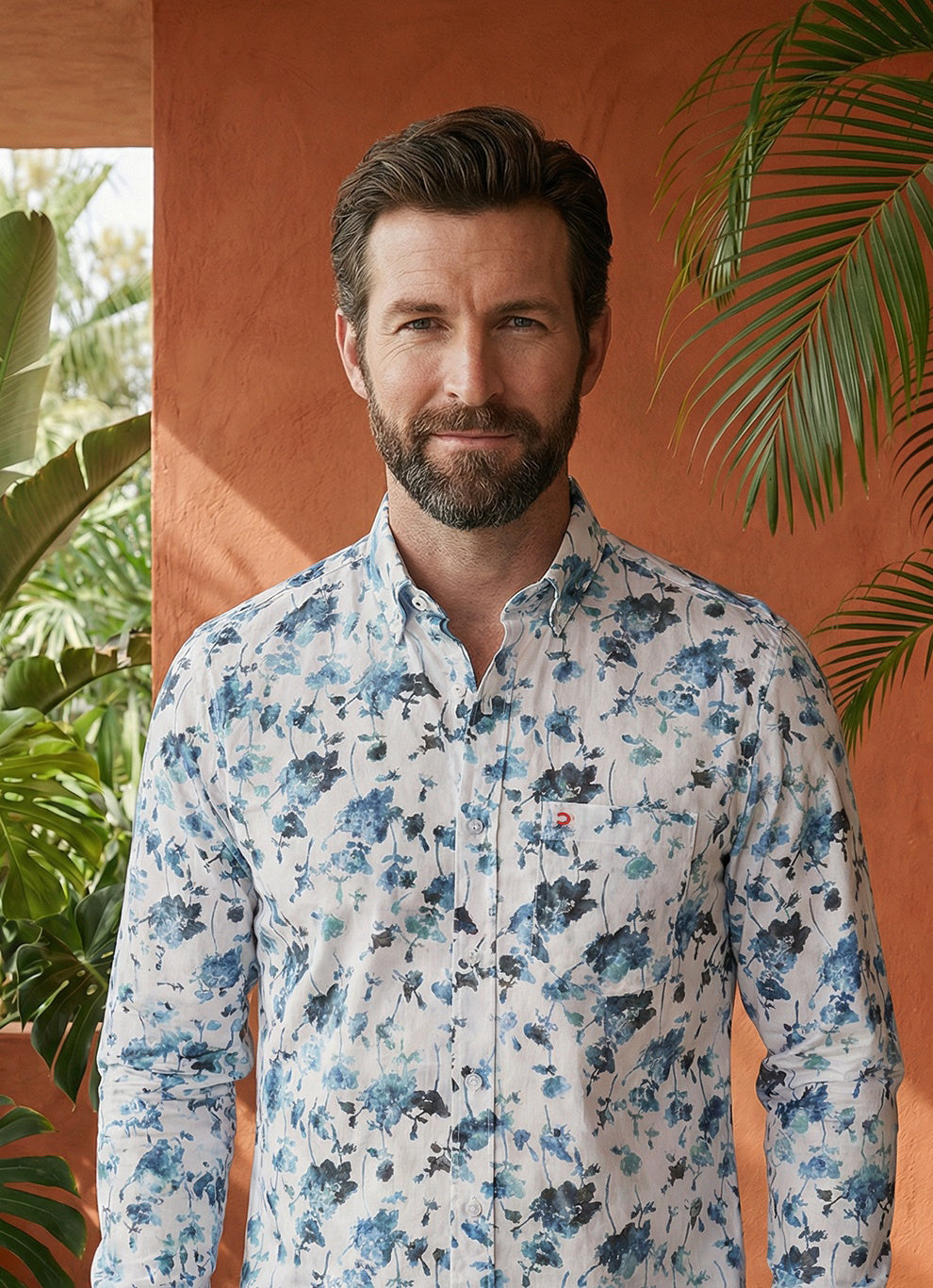 Blue Polyester Print Slim Fit Full Sleeve Shirt