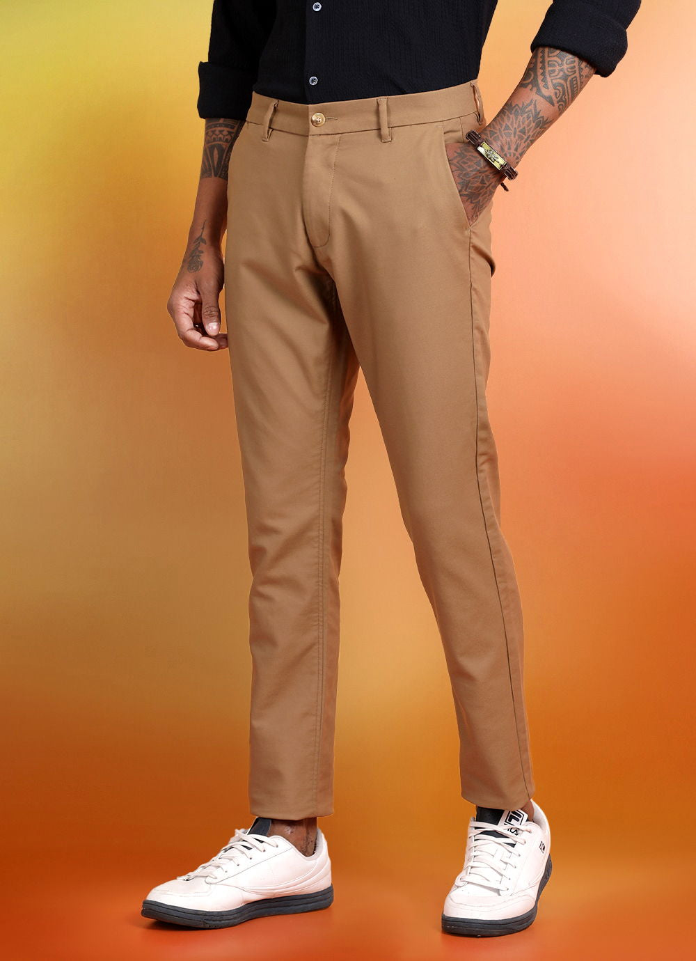 Yellow Solid Slim Fit Trouser