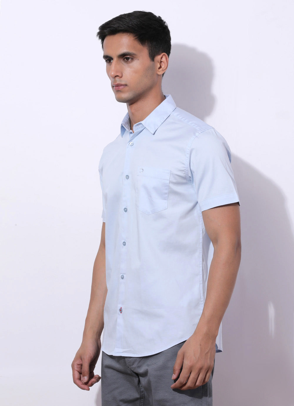 Ean Skyblue - Slim Fit Cotton Shirt With Single Patch Pocket.