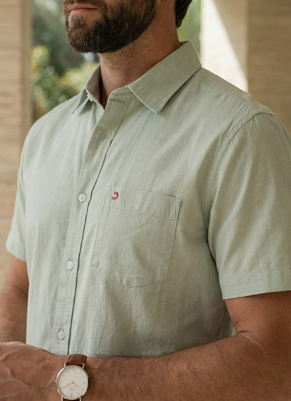 Mint Regular Collar Cotton Slim Fit Half Sleeve Shirt