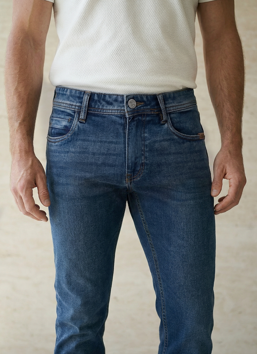Blue Cotton Slim Fit Jeans